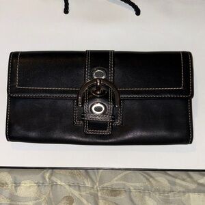 EUC Coach Black Leather Wallet with Buckle